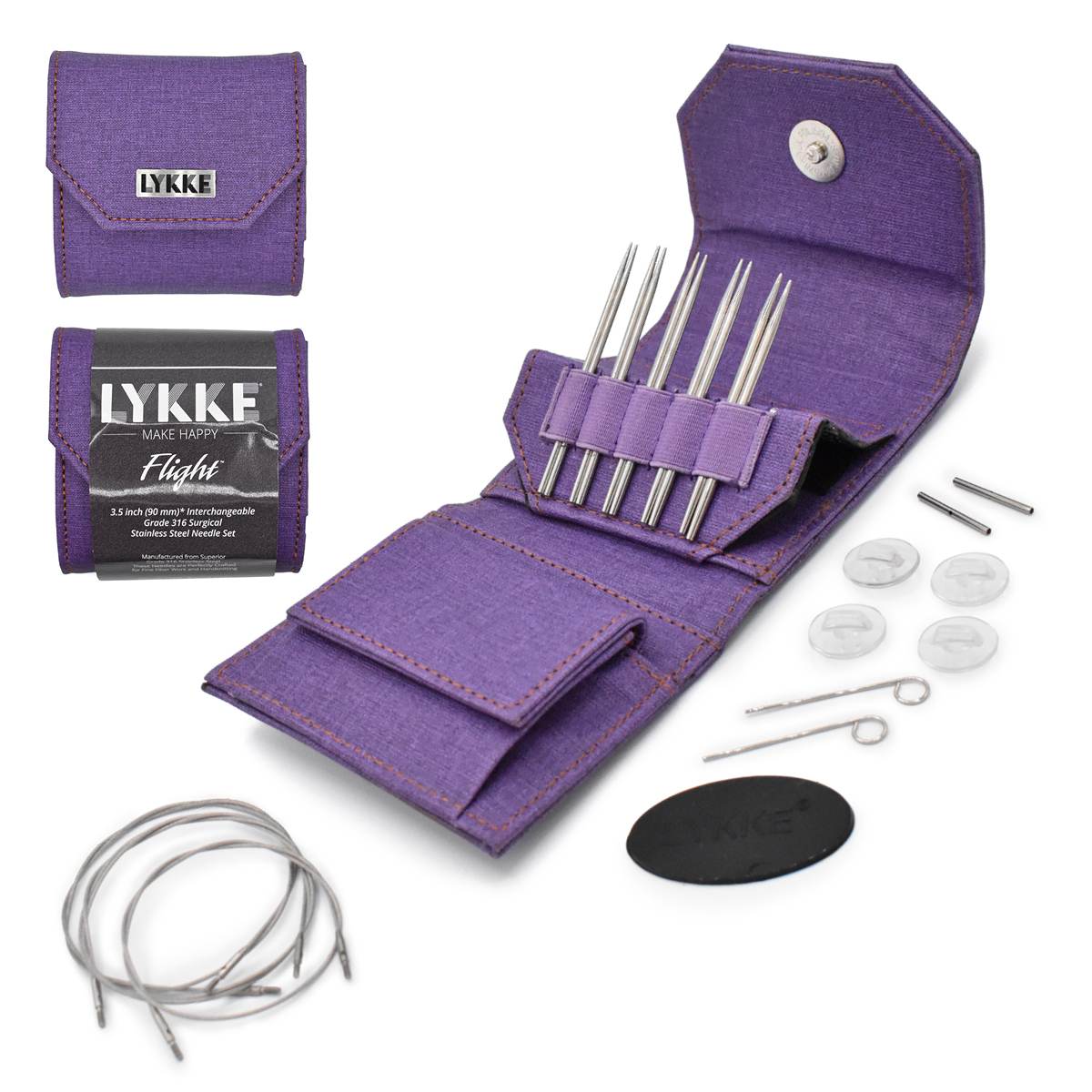 LYKKE Flight Stainless Steel 3.5" MINI Interchangeable Needle Set - Purple Faux Waxed Canvas