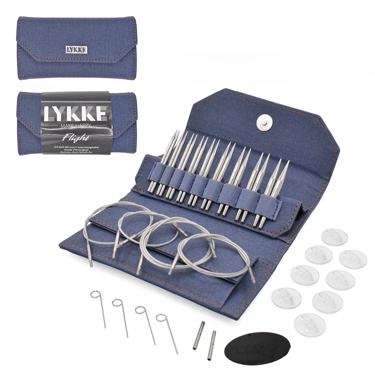 LYKKE Flight Stainless Steel 3.5" STANDARD Interchangeable Needle Set - Denim Faux Waxed Canvas