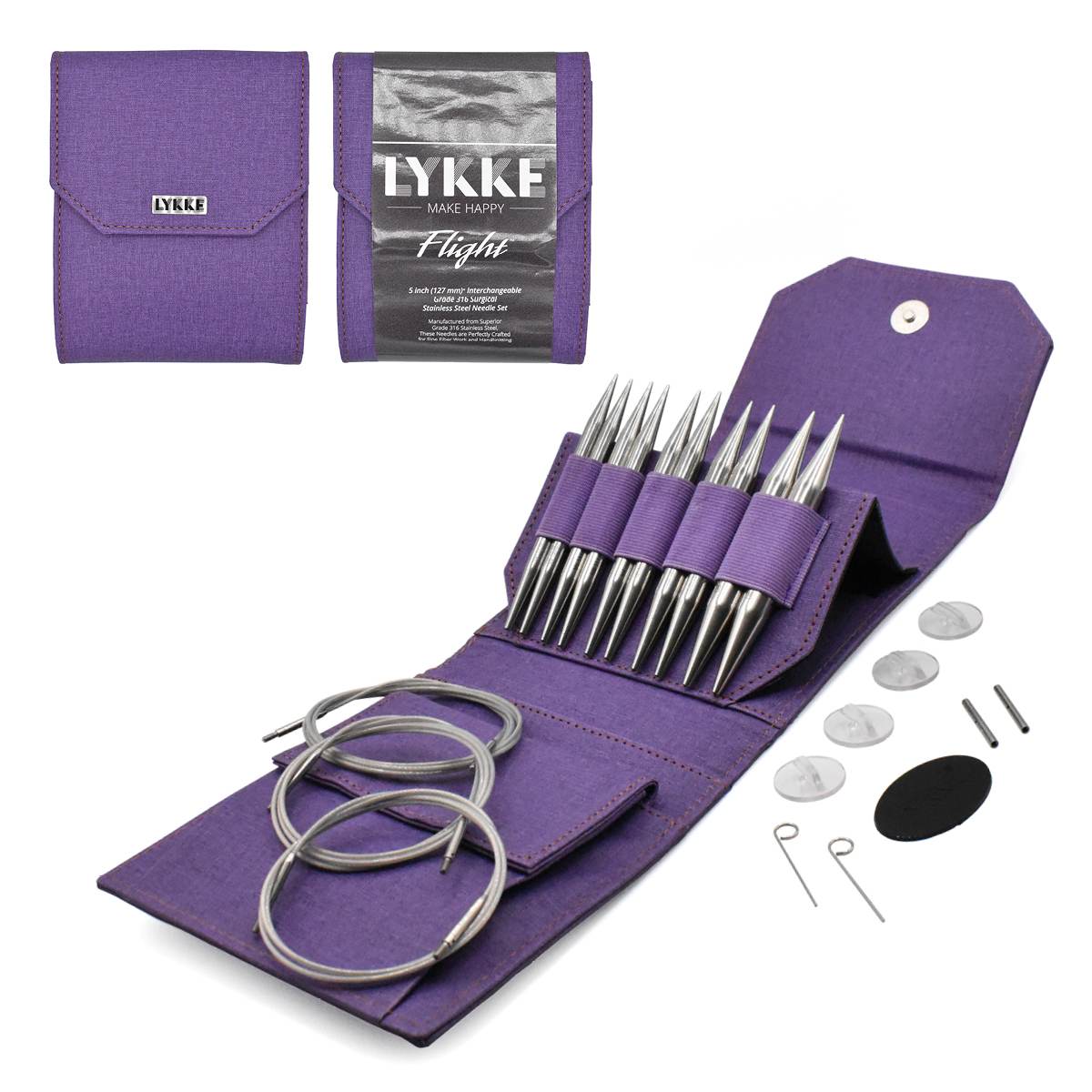 LYKKE Flight Stainless Steel 5" Bulky Interchangeable Needle Set - Purple Faux Waxed Canvas