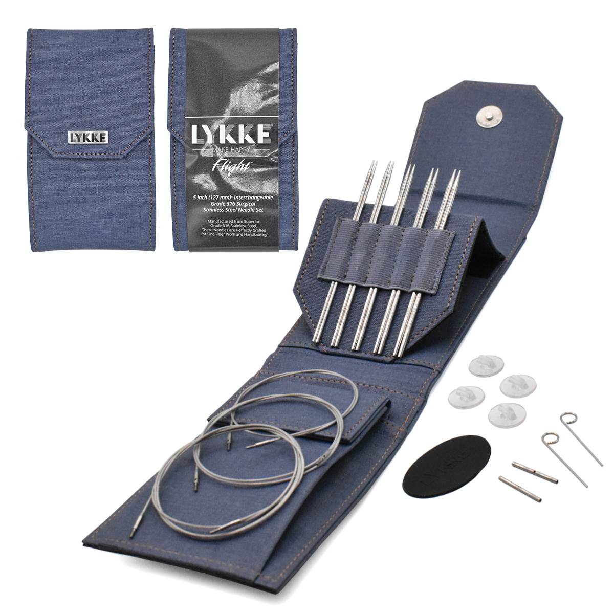 LYKKE Flight Stainless Steel 5" MINI Interchangeable Needle Set - Denim Faux Waxed Canvas