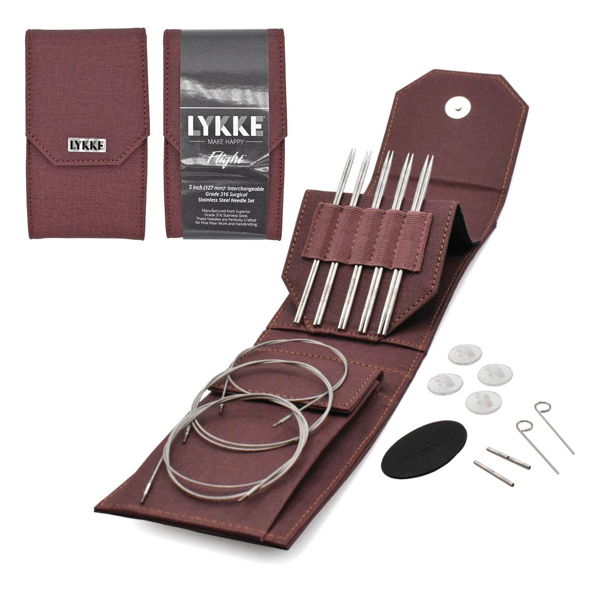 LYKKE Flight Stainless Steel 5" MINI Interchangeable Needle Set - Maroon Faux Waxed Canvas