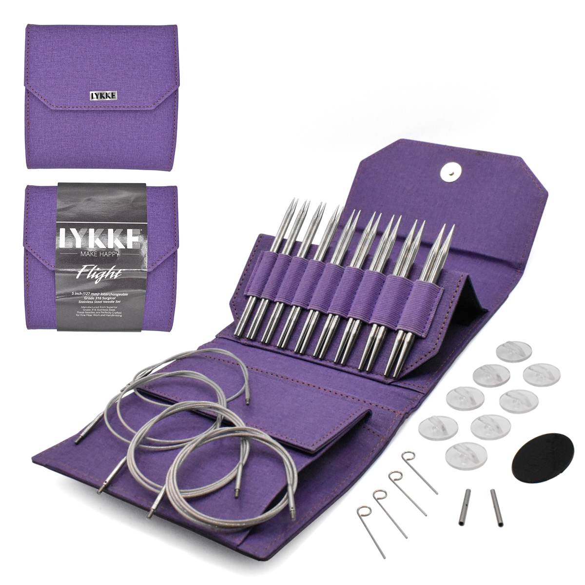 LYKKE Flight Stainless Steel 5" Standard Interchangeable Needle Set - Purple Faux Waxed Canvas