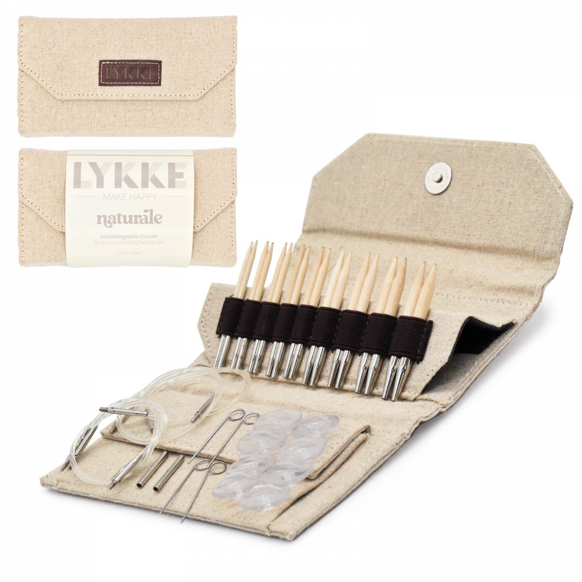 LYKKE 3.5 Inch Interchangeable Circular Knitting Needle Set - Naturale - Beige Jute Canvas