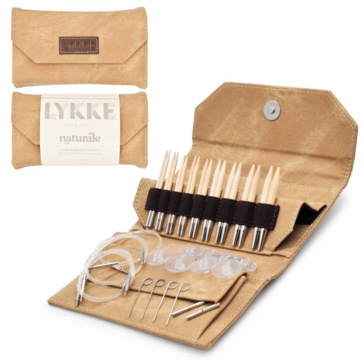 LYKKE 3.5 Inch Interchangeable Circular Knitting Needle Set - Naturale - Tan Denim Case