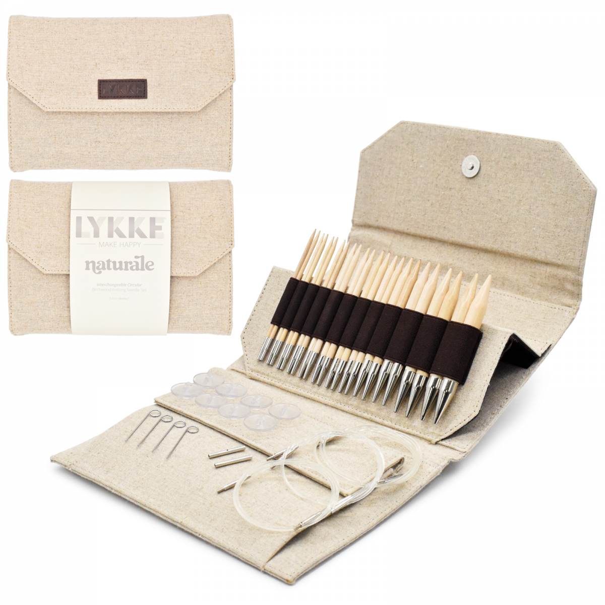 LYKKE 5 Inch Interchangeable Circular Knitting Needle Set - Naturale - Beige Jute Canvas