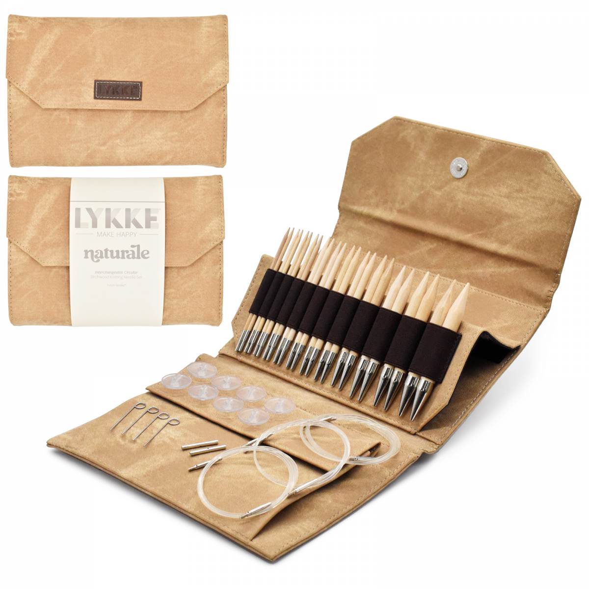 LYKKE 5 Inch Interchangeable Circular Knitting Needle Set - Naturale - Tan Denim Case