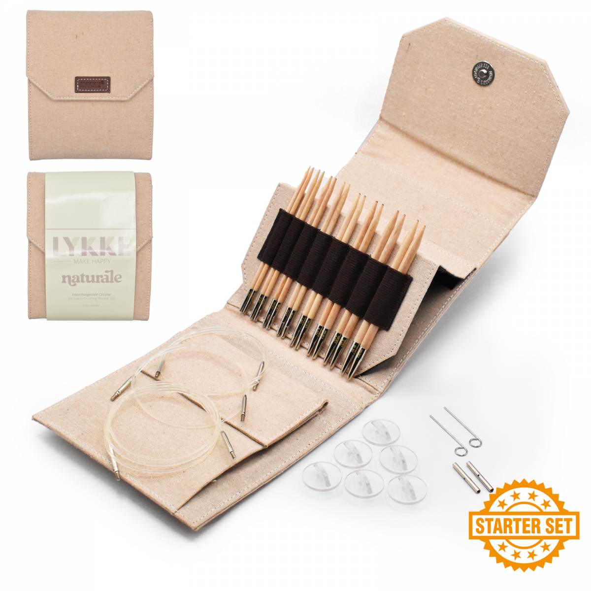 LYKKE Naturale 5 Inch Interchangeable Circular STARTER Knitting Needle Set - Beige Jute Canvas