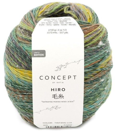 Katia Concept Hiro - Green/Blue/Yellow (Color #305) - Merino Extrafine and Silk Yarn  on sale at Little Knits