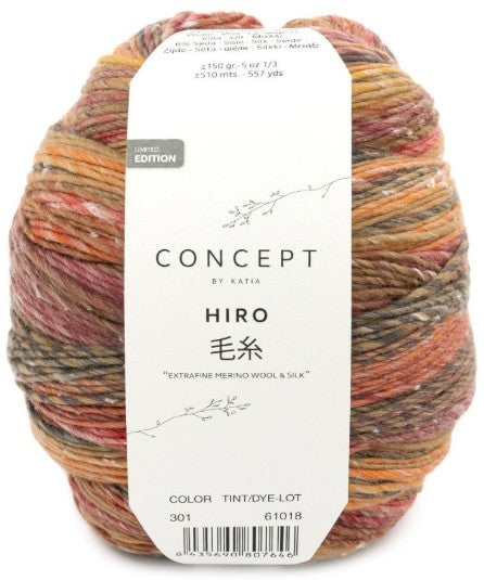 Katia Concept Hiro - Harvest Moon(Color #301) - BIG 150 Gram Skeins of Merino Extrafine and Silk Yarn