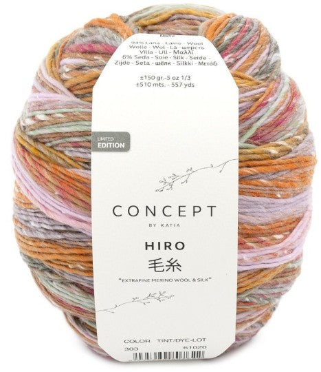 Katia Concept Hiro - Prairie Bloom(Color #303) - BIG 150 Gram Skeins of Merino Extrafine and Silk Yarn on sale at Little Knits
