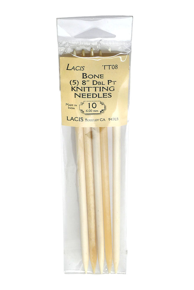 Lacis Bone 8" Double Point Knitting Needles Size 10 (6 mm) - Pack of 5 Needles