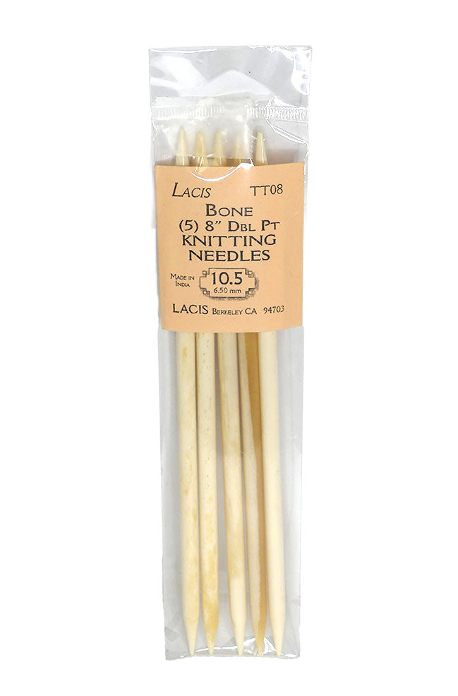 Lacis Bone 8" Double Point Knitting Needles Size 10.5 (6.5 mm) - Pack of 5 Needles