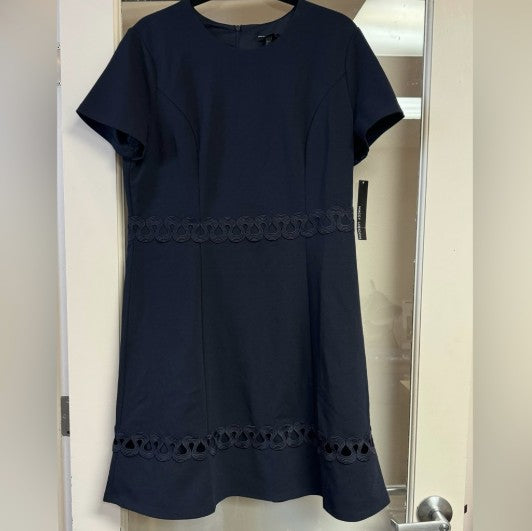 Maggy London Womens Short Sleeve Midi Dress in Navy Size: 14