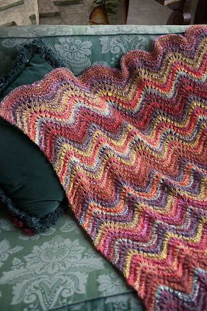 A Noro Silk Garden Yarn Pattern - Feather-and-Fan Lace Blanket (PDF) on Sale at Little Knits