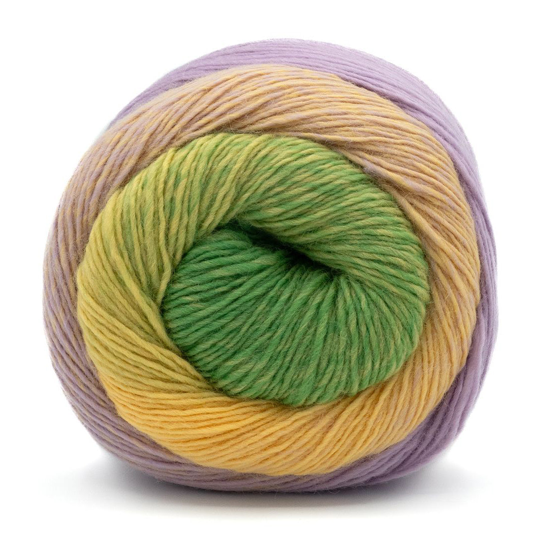 Laines Du Nord Poema - Green/Yellow/Lilac (Color #409) knitting and crochet yarn on sale at little knits