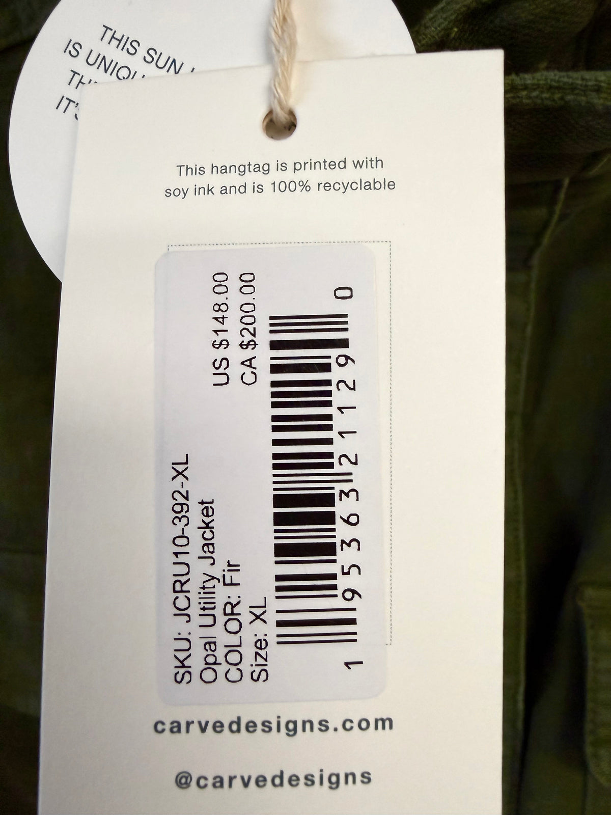 New with tags, Carve Designs Women's Opal Utility Jacket, Size: XL. Color: Green