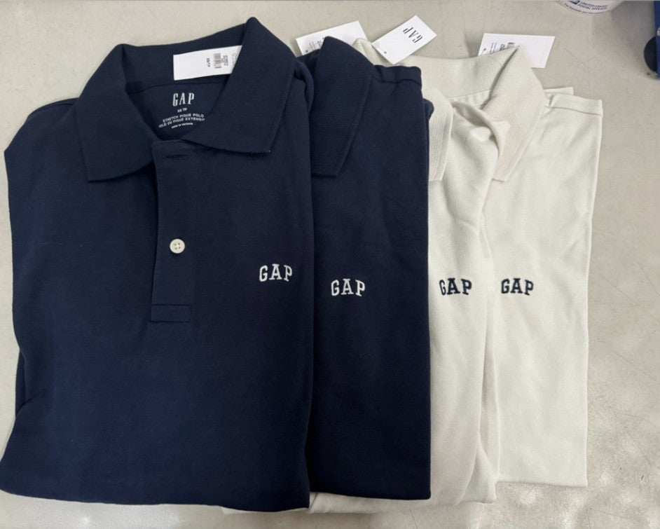 NWT, GAP Men's 2-Pack Cotton Stretch Logo Polo, Off-White & Navy, Medium