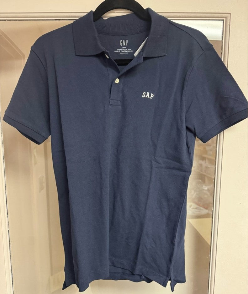 NWT, GAP Men's 2-Pack Cotton Stretch Logo Polo, Off-White & Navy, Medium