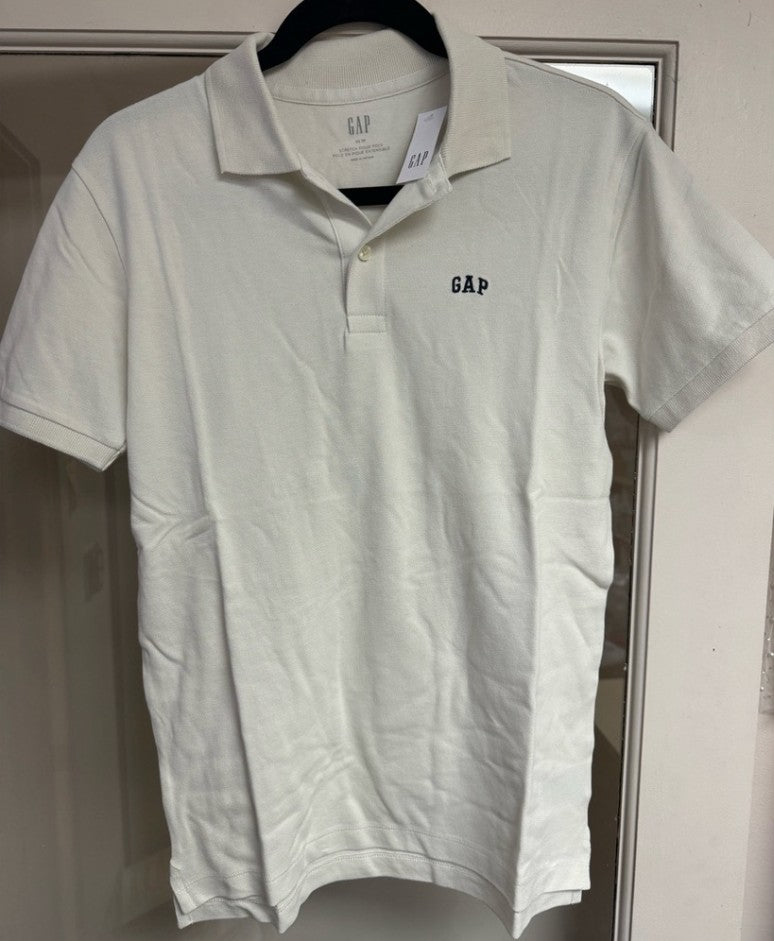 NWT, GAP Men's 2-Pack Cotton Stretch Logo Polo, Off-White & Navy, Medium