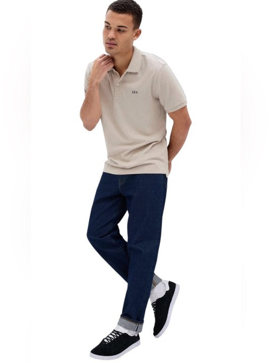 NWT, GAP Men's 2-Pack Cotton Stretch Logo Polo, Off-White & Navy, Medium