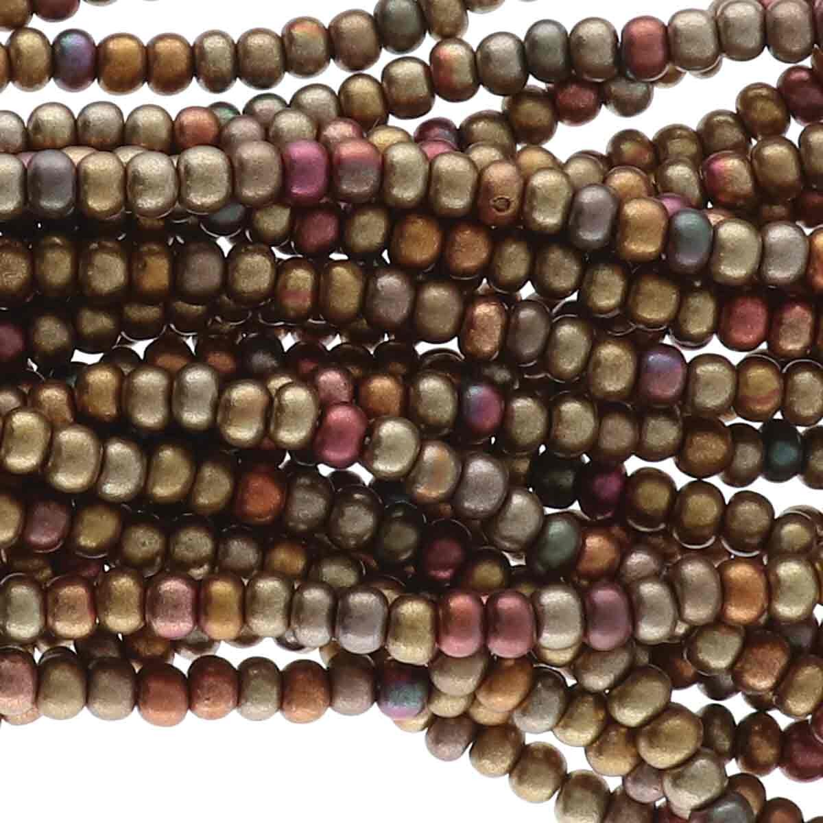 6/0 Czech Seed Beads - Dark Gold Rainbow (Color #01620) - 6 String Hanks, 71 Grams