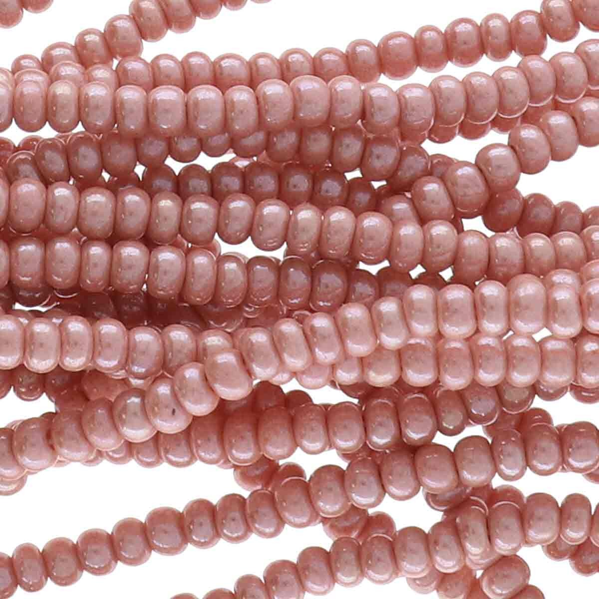 6/0 Preciosa Czech Seed Beads - Pink Opaque Luster (Color #07631) - 6 String Hanks, 71 Grams