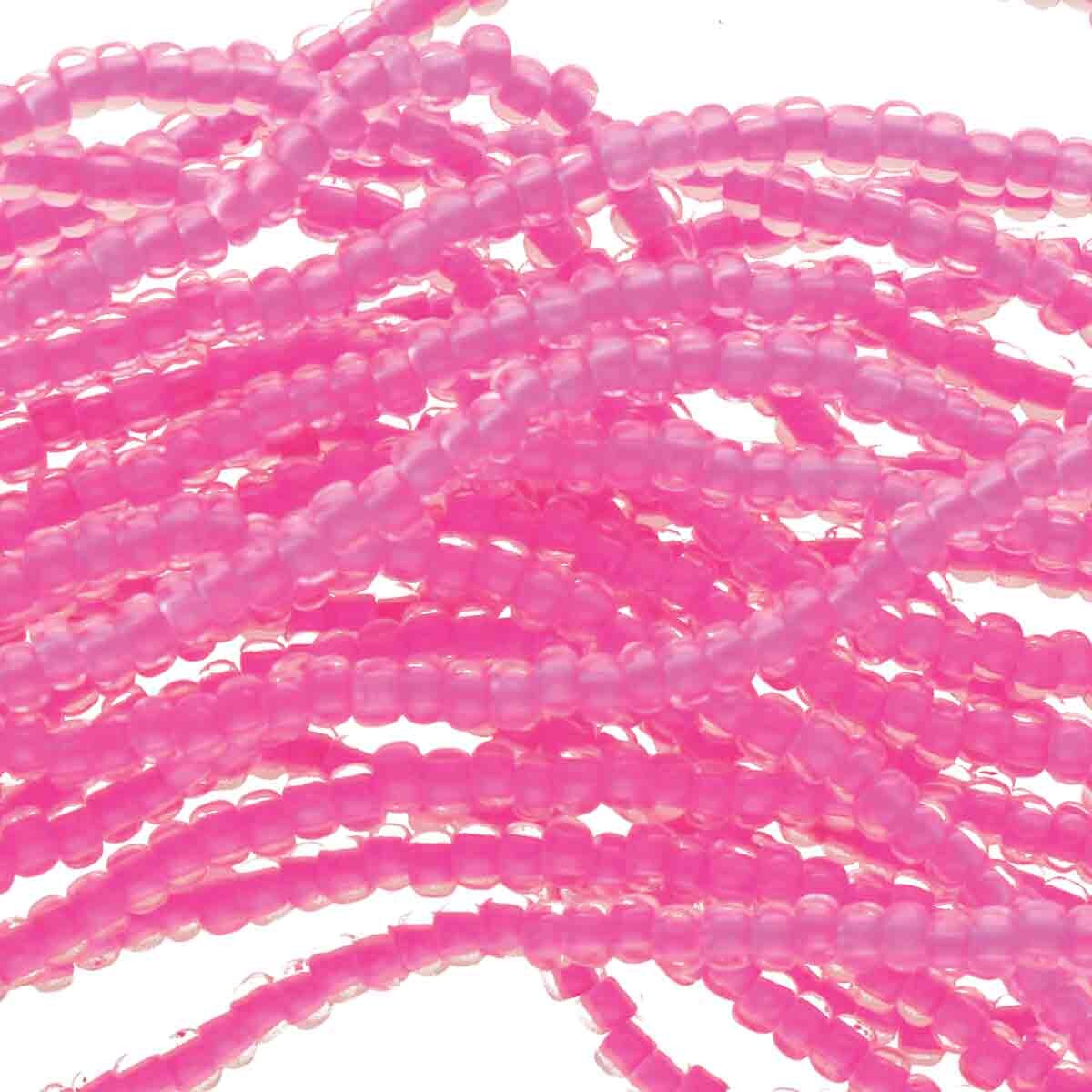 6/0 Czech Seed Beads - Crystal Neon Pink Lined (Color #08777) - 6 String Hanks, 75 Grams