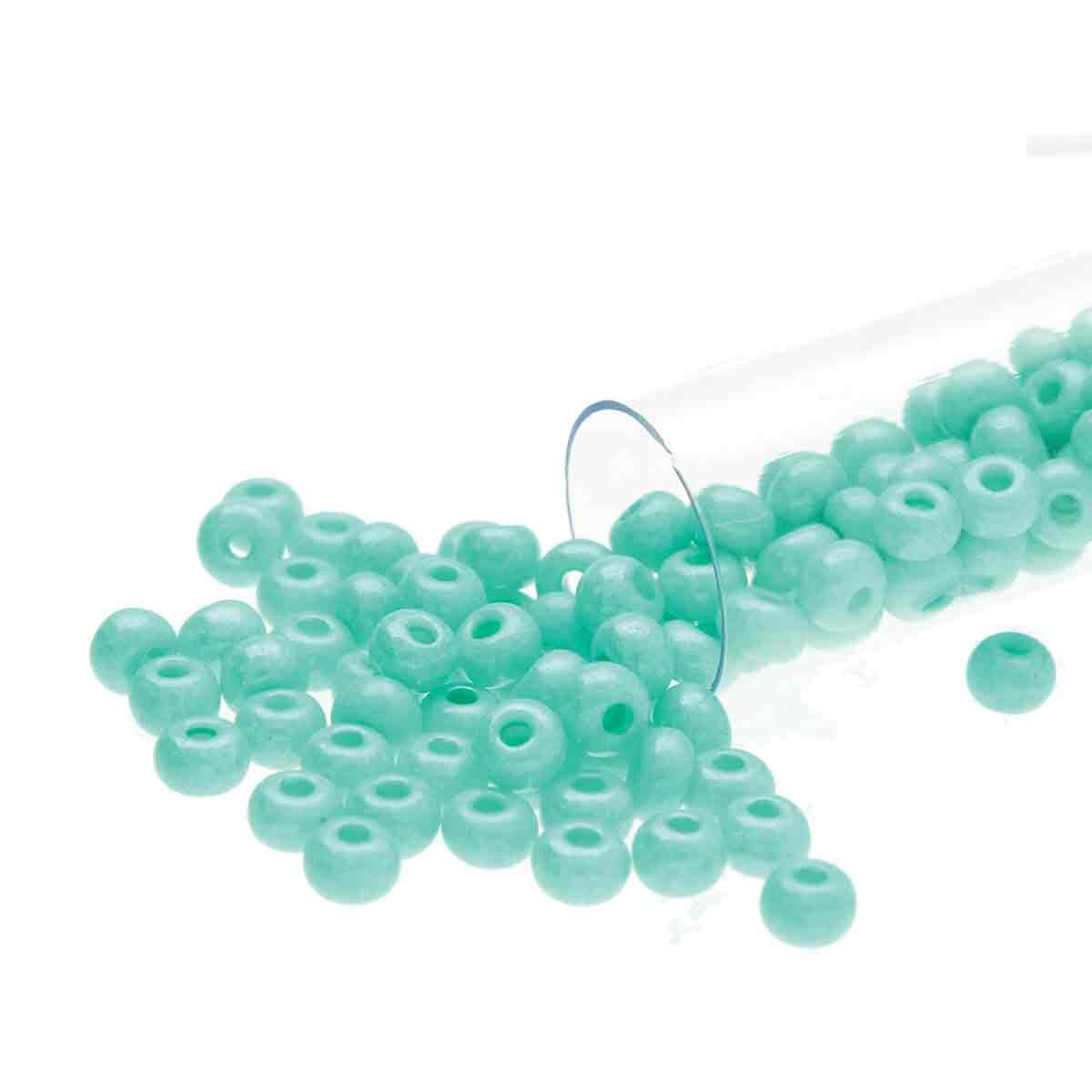 6/0 Czech Seed Beads  - Opaque Green Dyed Terra (Color #16358) 20 Gram Tube