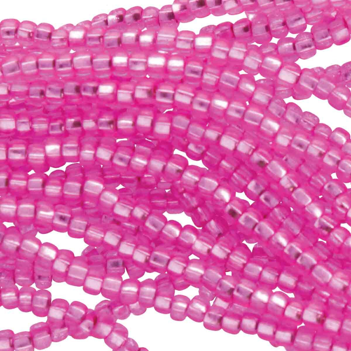 6/0 Czech Seed Beads - Fuchsia Dyed Silver Lined (Color #18277) - 6 String Hanks, 69 Grams