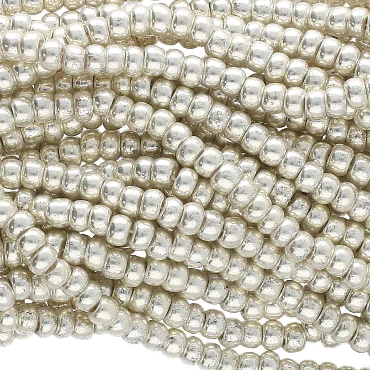 6/0 Czech Seed Beads - Silver Metallic (Color #18302) - 6 String Hanks, 73 Grams