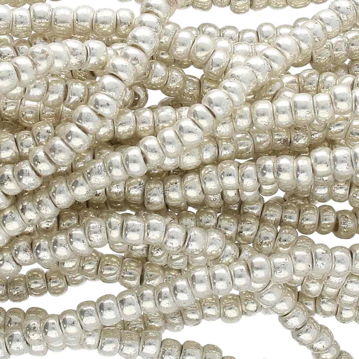 6/0 Czech Seed Beads - Metallic Silver (Color #18503) - 6 String Hanks, 71 Grams