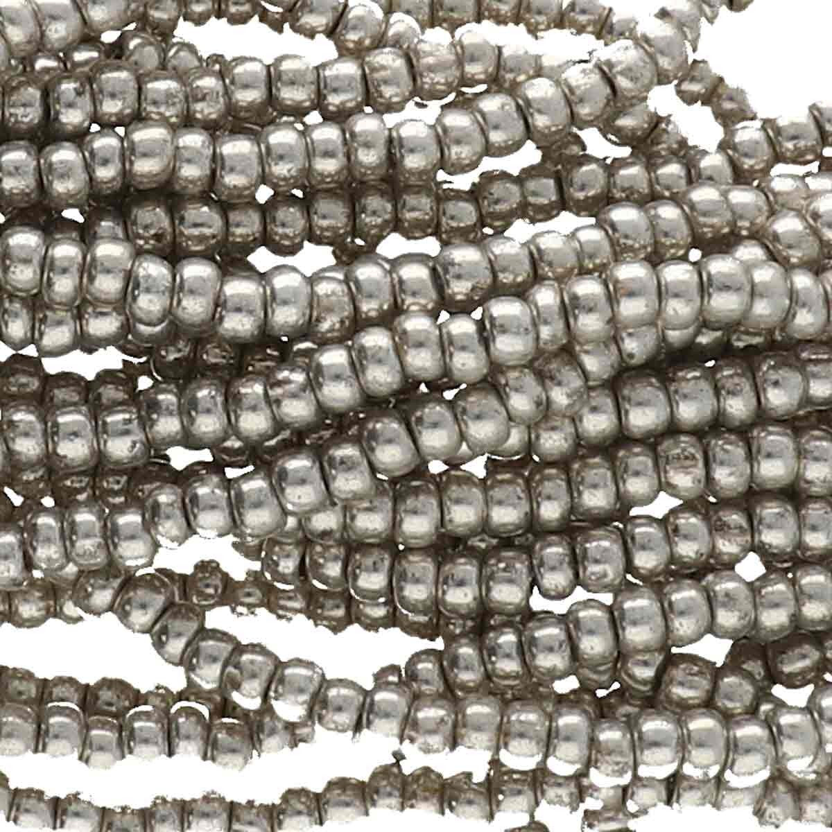 6/0 Preciosa Czech Seed Beads - Metallic Dark Silver (Color #18542) - 6 String Hanks, 73 Grams