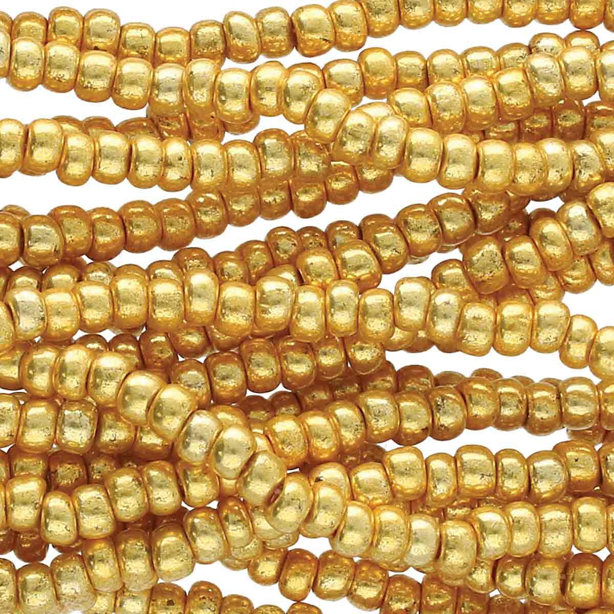 6/0 Czech Seed Beads - Metallic Gold (Color #18581) - 6 String Hanks, 68 Grams