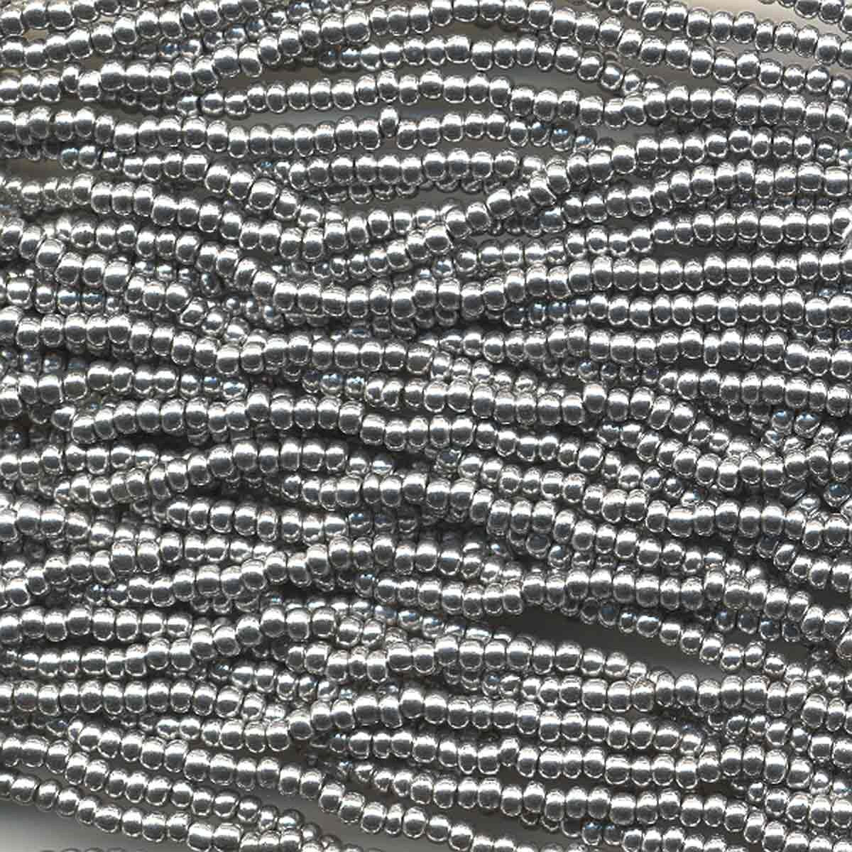 8/0 Preciosa Czech Seed Beads - Bright Silver (Color #01700) - 6 String Hanks, 36.5 Grams