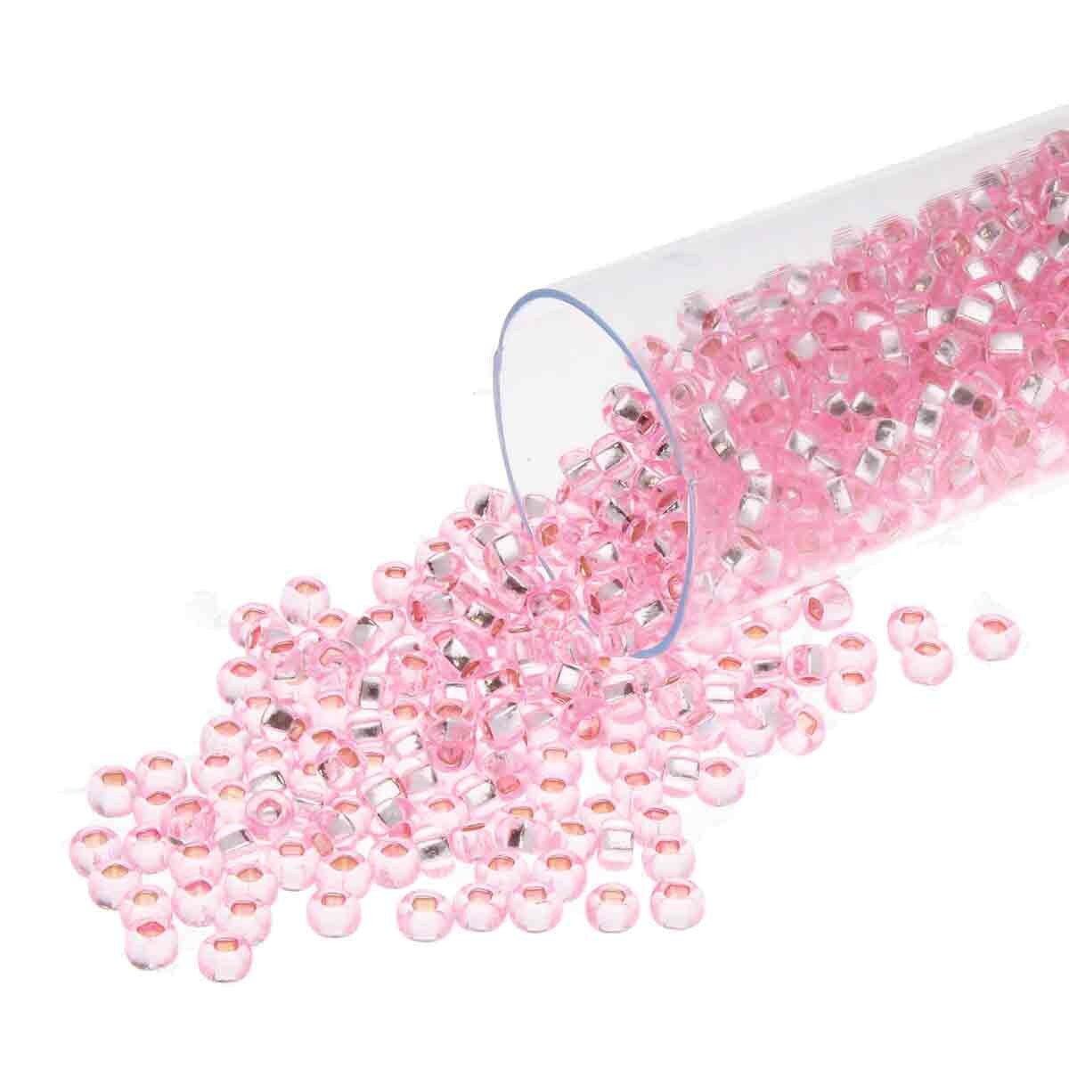 8/0 Czech Seed Beads - Pink Dyed Silver Lined (Color #18273) 22 Gram Tube