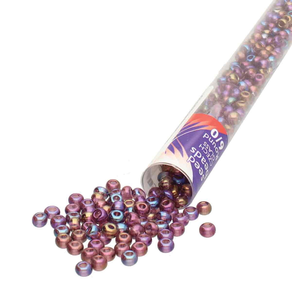 8/0 Czech Seed Beads - Amethyst Aurora Borealis (Color #21060) 22 Gram Tube