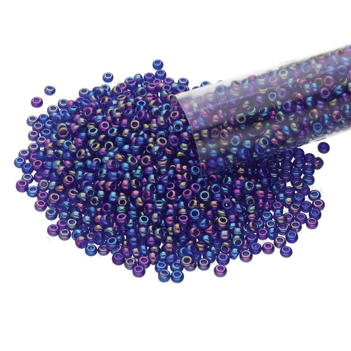 8/0 Czech Seed Beads - Dark Sapphire Aurora Borealis (Color #31100) 22 Gram Tube
