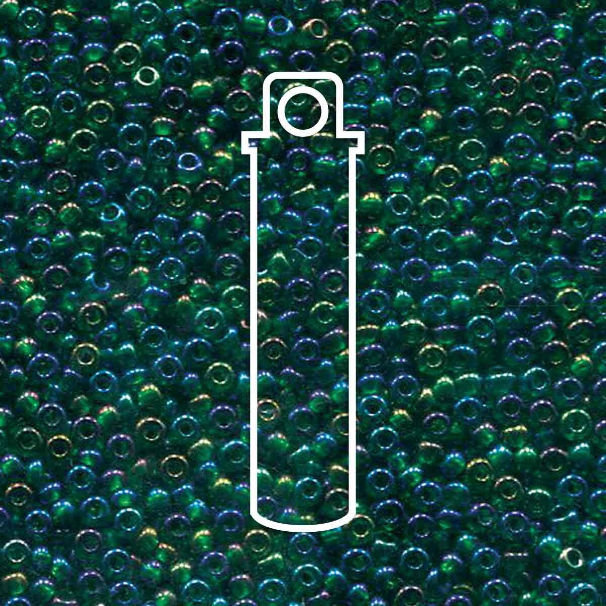 8/0 Czech Seed Beads - Green Transparent Aurora Borealis (Color #51060) 22 Gram Tube