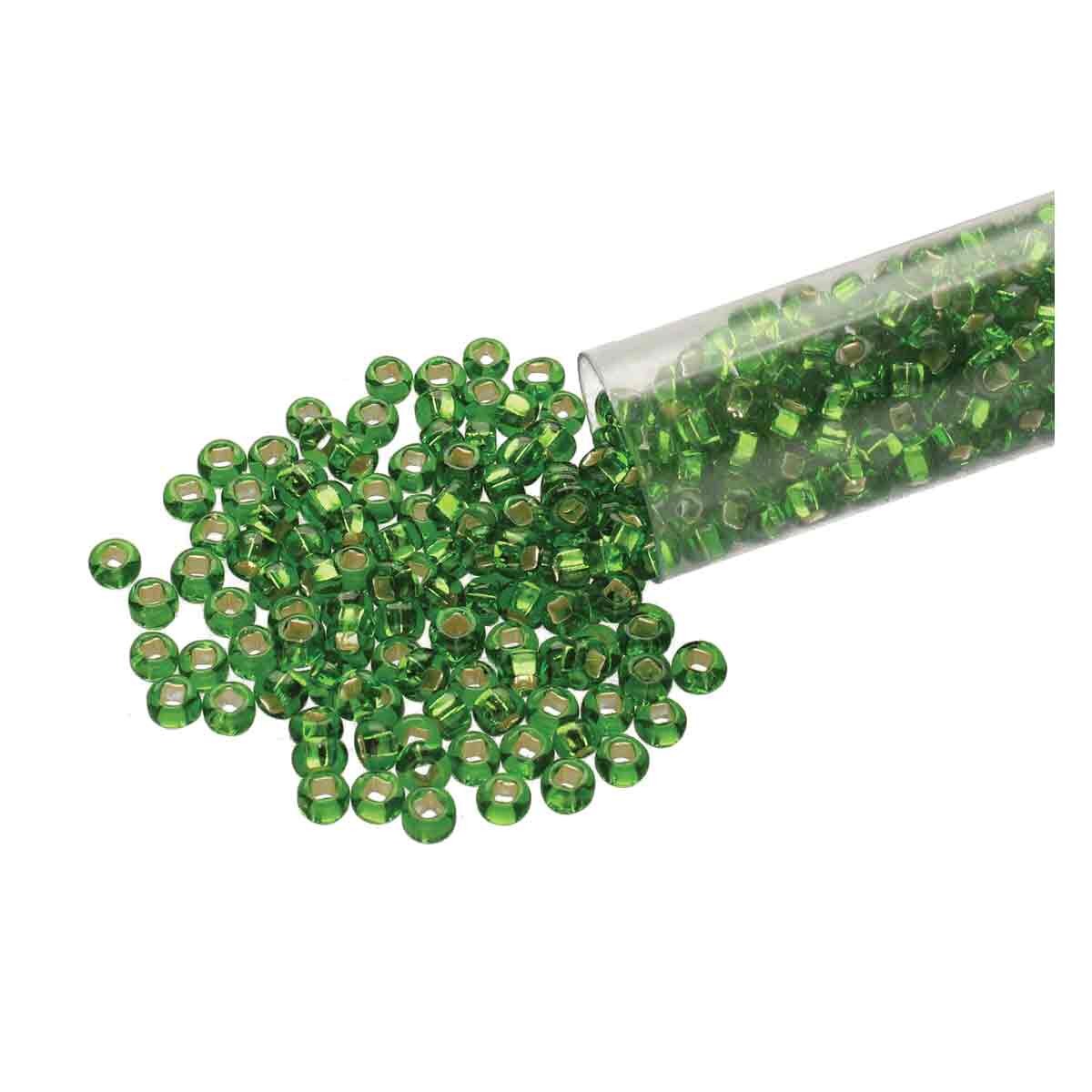 8/0 Czech Seed Beads - Medium Green Silver Lined (Color #57120) 22 Gram Tube