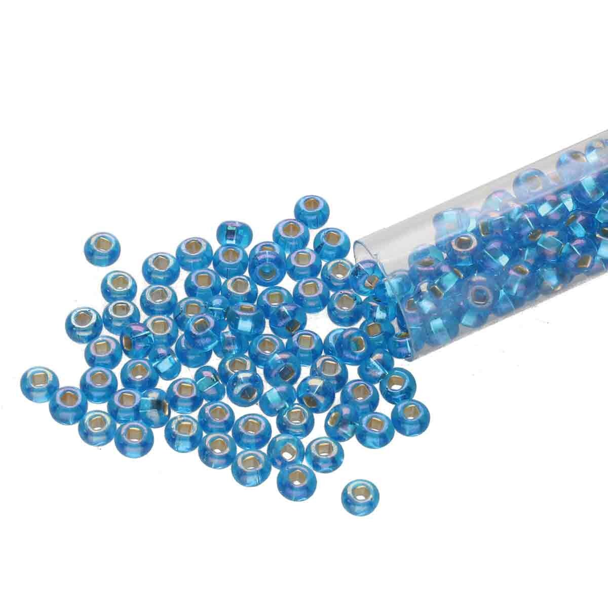8/0 Czech Seed Beads - Dark Aqua Silver Lined Aurora Borealis (Color #67159) 22 Gram Tube