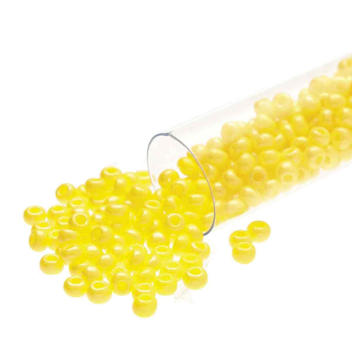 8/0 Czech Seed Beads - Yellow Opaque Luster (Color #88110) 22 Gram Tube