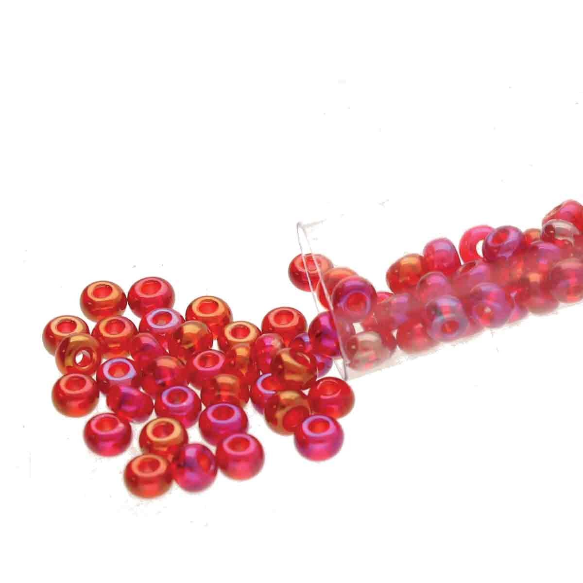 8/0 Czech Seed Beads - Ruby Aurora Borealis (Color #91090) 22 Gram Tube