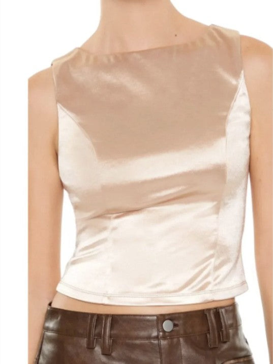 NWT, Forever 21 Sleeveless Satin Tank Top, Golden Beige, Misses Medium