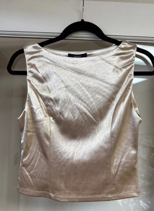 NWT, Forever 21 Sleeveless Satin Tank Top, Golden Beige, Misses Medium