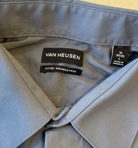 Van Heusen Men's Dress Shirt Fitted Poplin Solid Size: 16 Neck 34/35 Sleeve Large