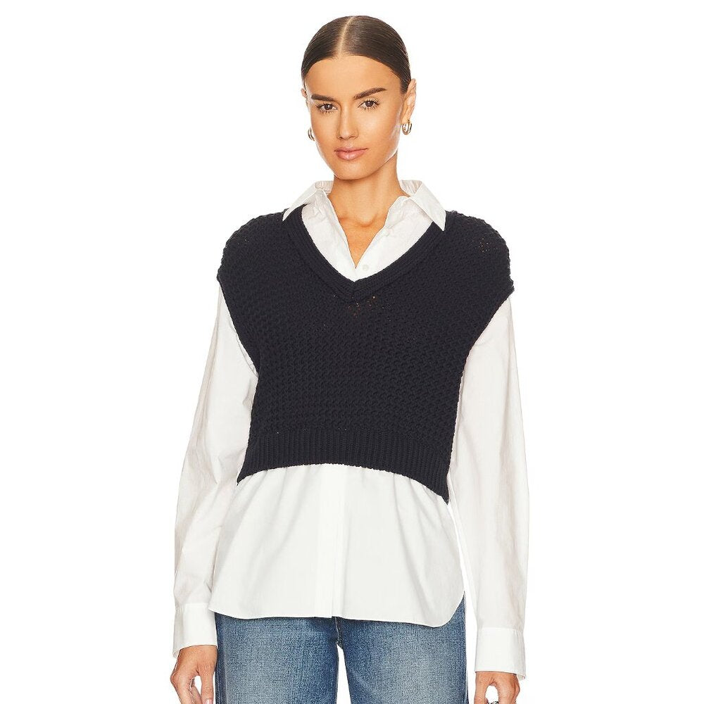 New w/ Tags Theory Women's Woven Combo Vest Navy/White Size S