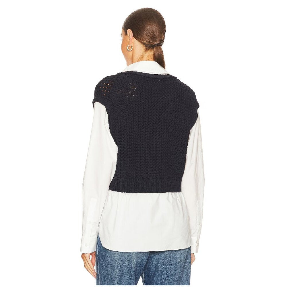 New w/ Tags Theory Women's Woven Combo Vest Navy/White Size S