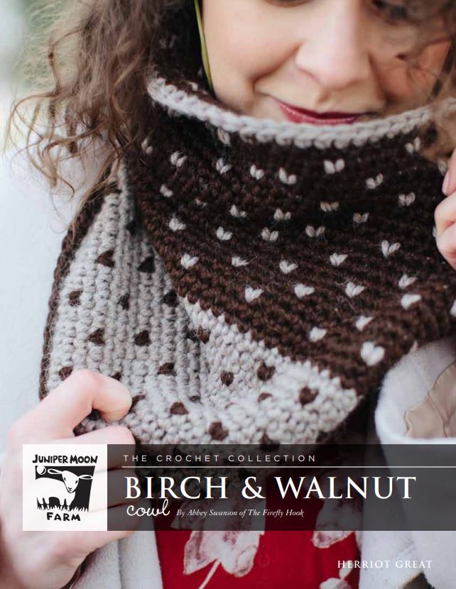 A Juniper Moon Farm Herriot Great Crochet Pattern - Budding Birch & Walnut Cowl (PDF)