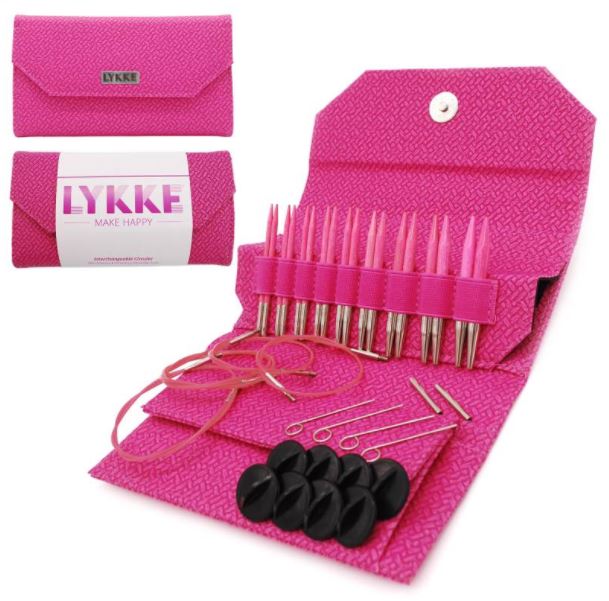 LYKKE Blush 3.5 Inch Interchangeable Circular Knitting Needle Set - Magenta Basketweave Snap Case