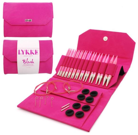 LYKKE Blush 5 Inch Interchangeable Circular Knitting Needle Set - Fuchsia Fabric Snap Case